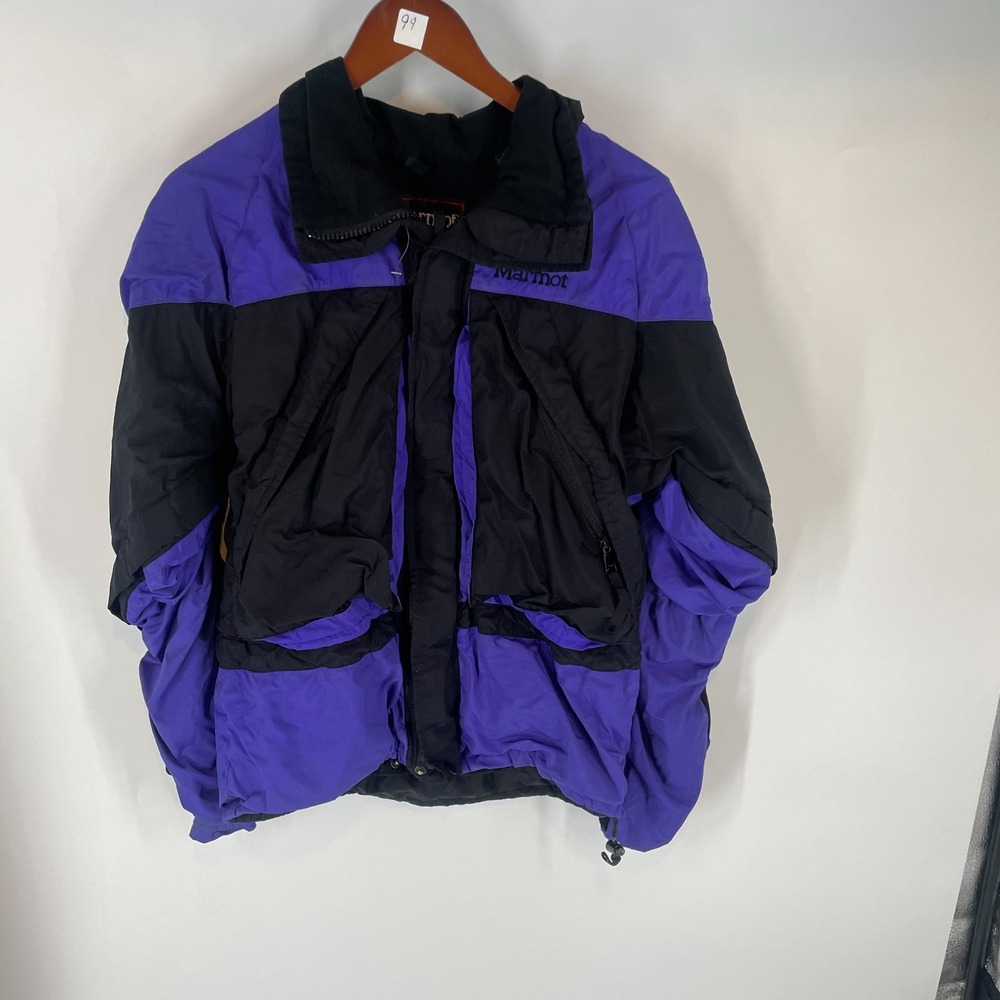Vintage 90s Marmot Colorblock Mountain Zip-Up Parka Jacket Black Purple Size M